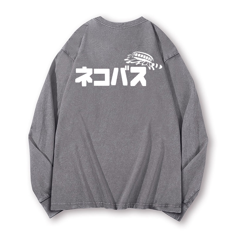 Ghibli Catbus Vintage Washed Cotton Back Art Long-sleeve T-shirt