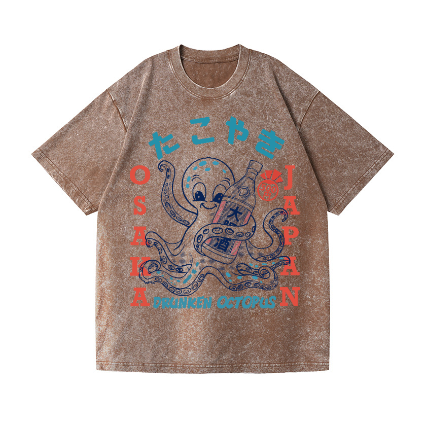 Drunken Octopus Vintage Wash Japanese Design T-Shirt