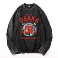 Osaka Dotonbori Drunken Octopus Vintage Cotton Wash Crewneck Long-Sleeve T-Shirt