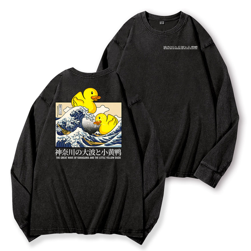 Great Wave Kanagawa Duck Vintage Washed Cotton Back Art Long-sleeve T-shirt