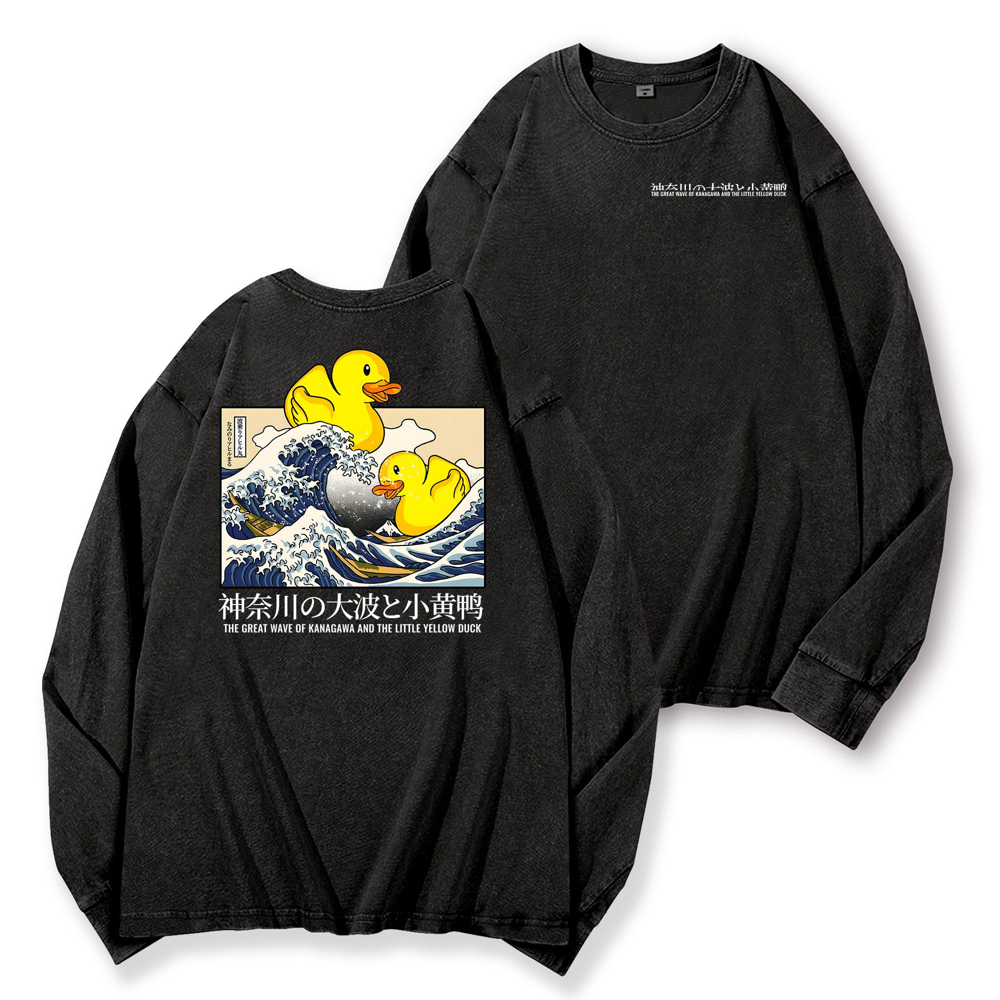 Great Wave Kanagawa Duck Vintage Washed Cotton Back Art Long-sleeve T-shirt