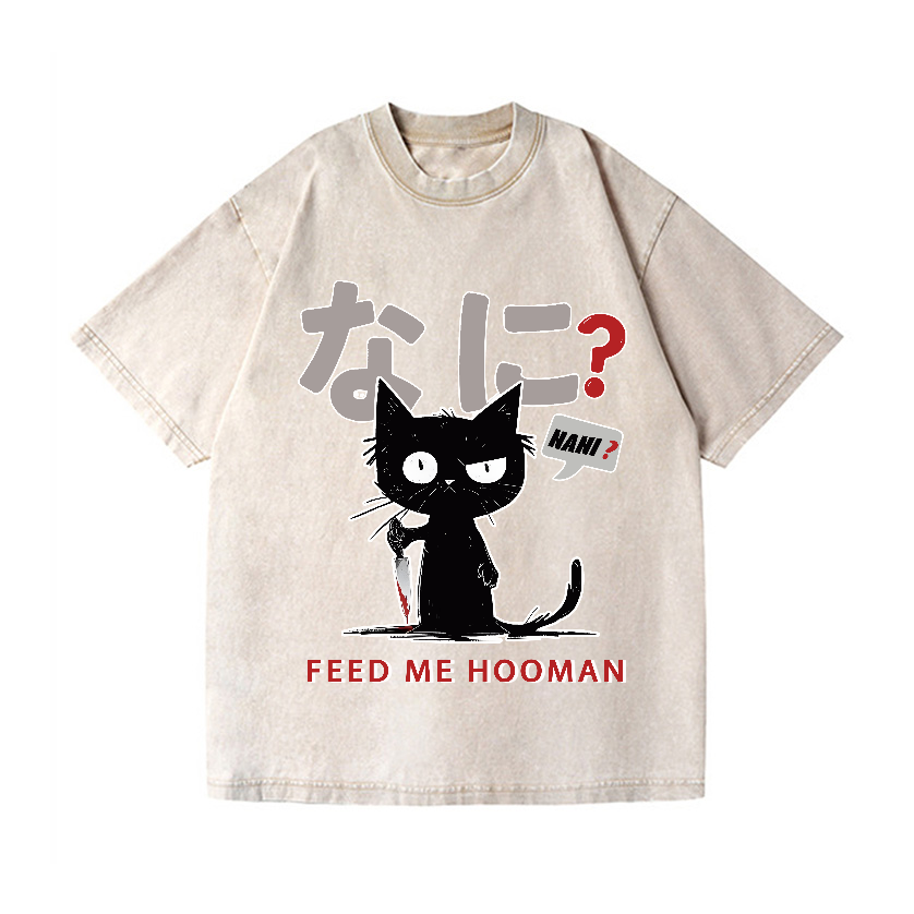 Cat Feed Me Vintage Wash Japanese Design T-Shirt