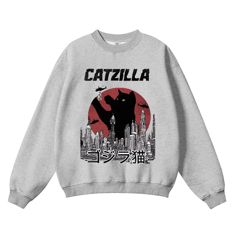 Catzilla Cat Kaiju Vintage Cotton Blend Crewneck Sweatshirt