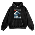 Hokkaido The Great Wave off Kanagawa Ukiyoe Vintage Washed Thick Cotton Hoodie
