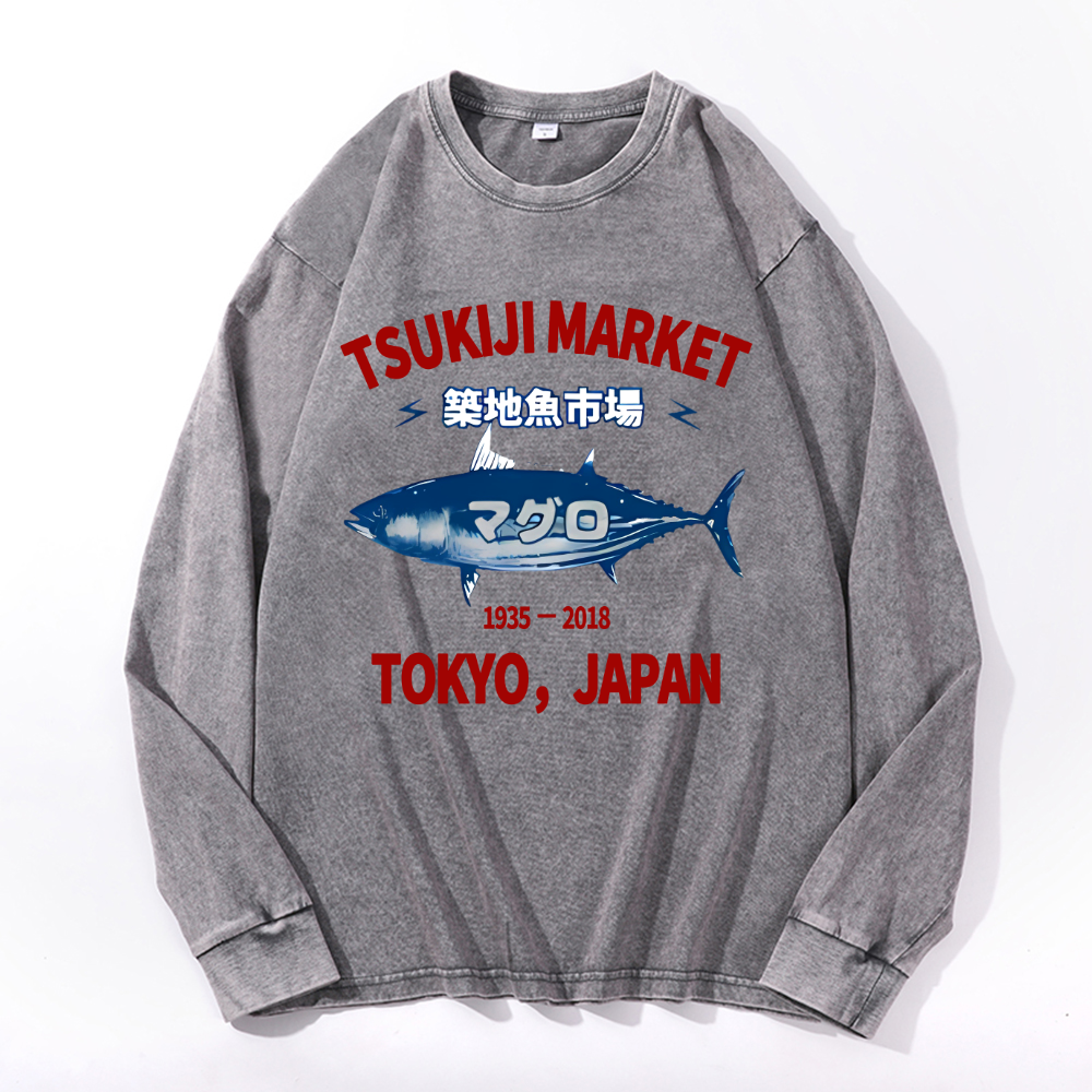 Vintage Cotton Wash Crewneck Long-Sleeve T-Shirt