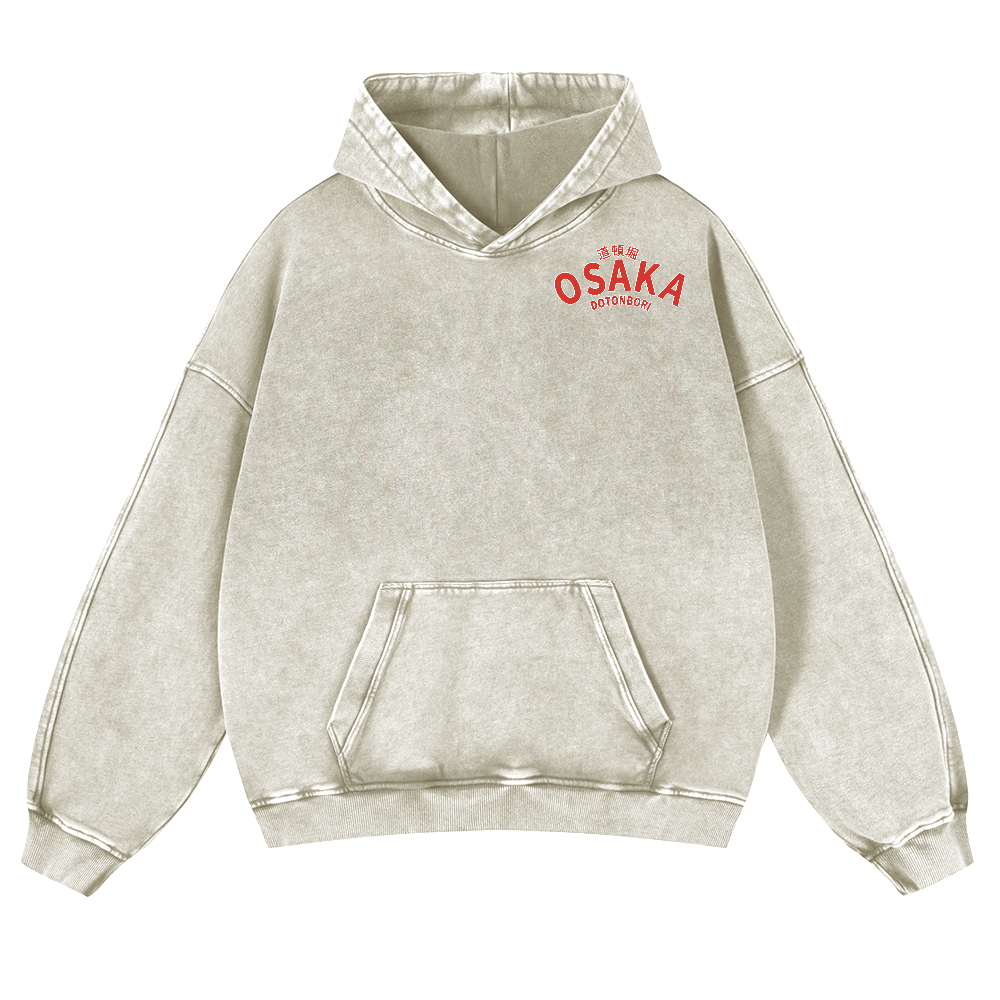 Osaka Dotonbori Drunken Octopus Vintage Washed Cotton Back Art Hoodie