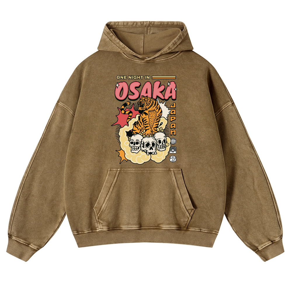 One Night in Osaka Tiger Vintage Washed Thick Cotton Hoodie