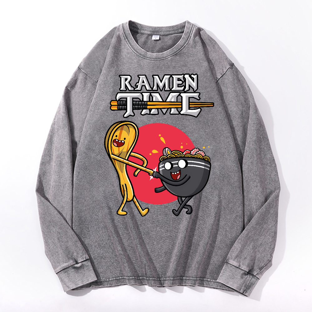 Ramen Vintage Cotton Wash Crewneck Long-Sleeve T-Shirt