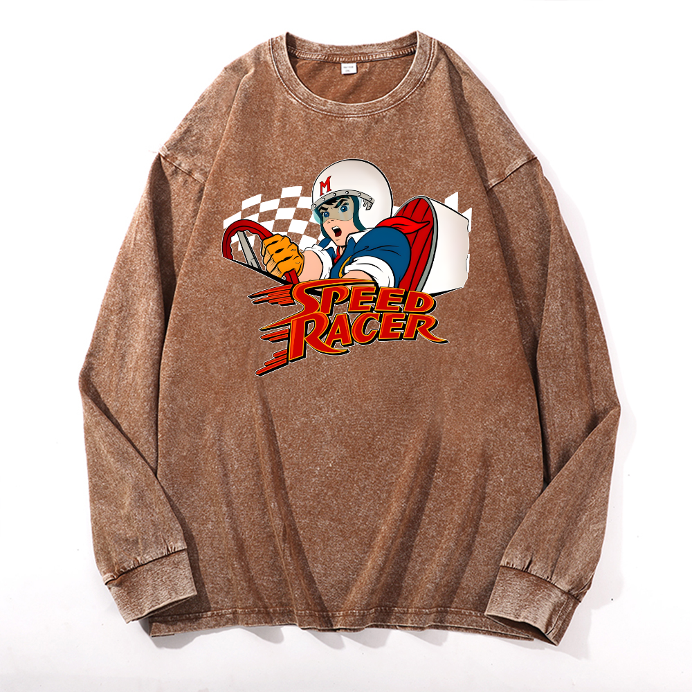 Speed Racer Vintage Cotton Wash Crewneck Long-Sleeve T-Shirt