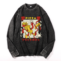 Pizza Vintage Cotton Wash Crewneck Long-Sleeve T-Shirt