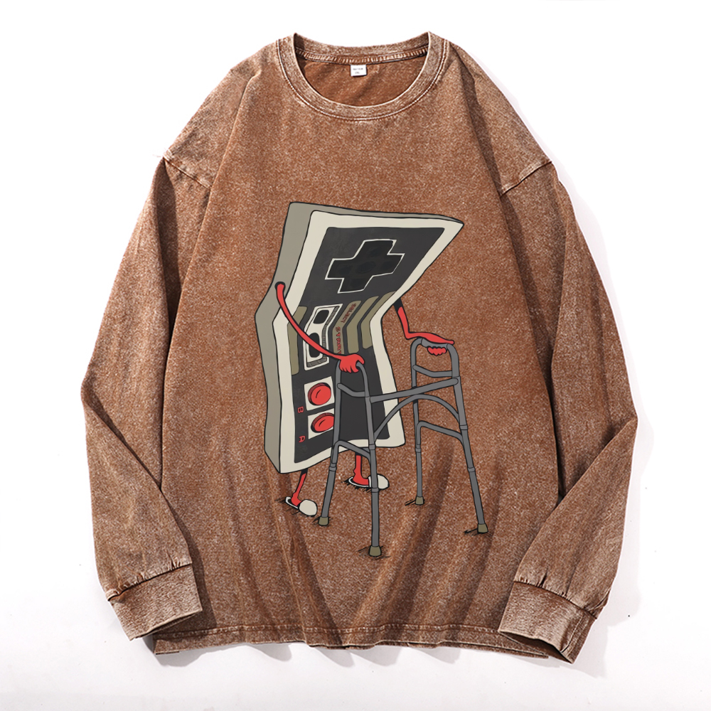 Vintage Cotton Wash Crewneck Long-Sleeve T-Shirt