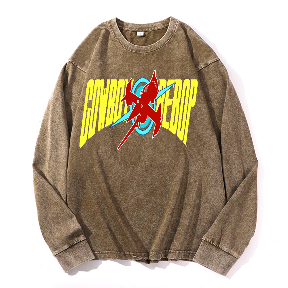 Cowboy Bebop Vintage Cotton Wash Crewneck Long-Sleeve T-Shirt