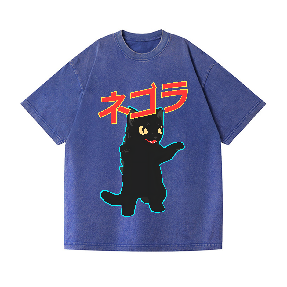 Cat Kaiju Vintage Wash Japanese Design T-Shirt