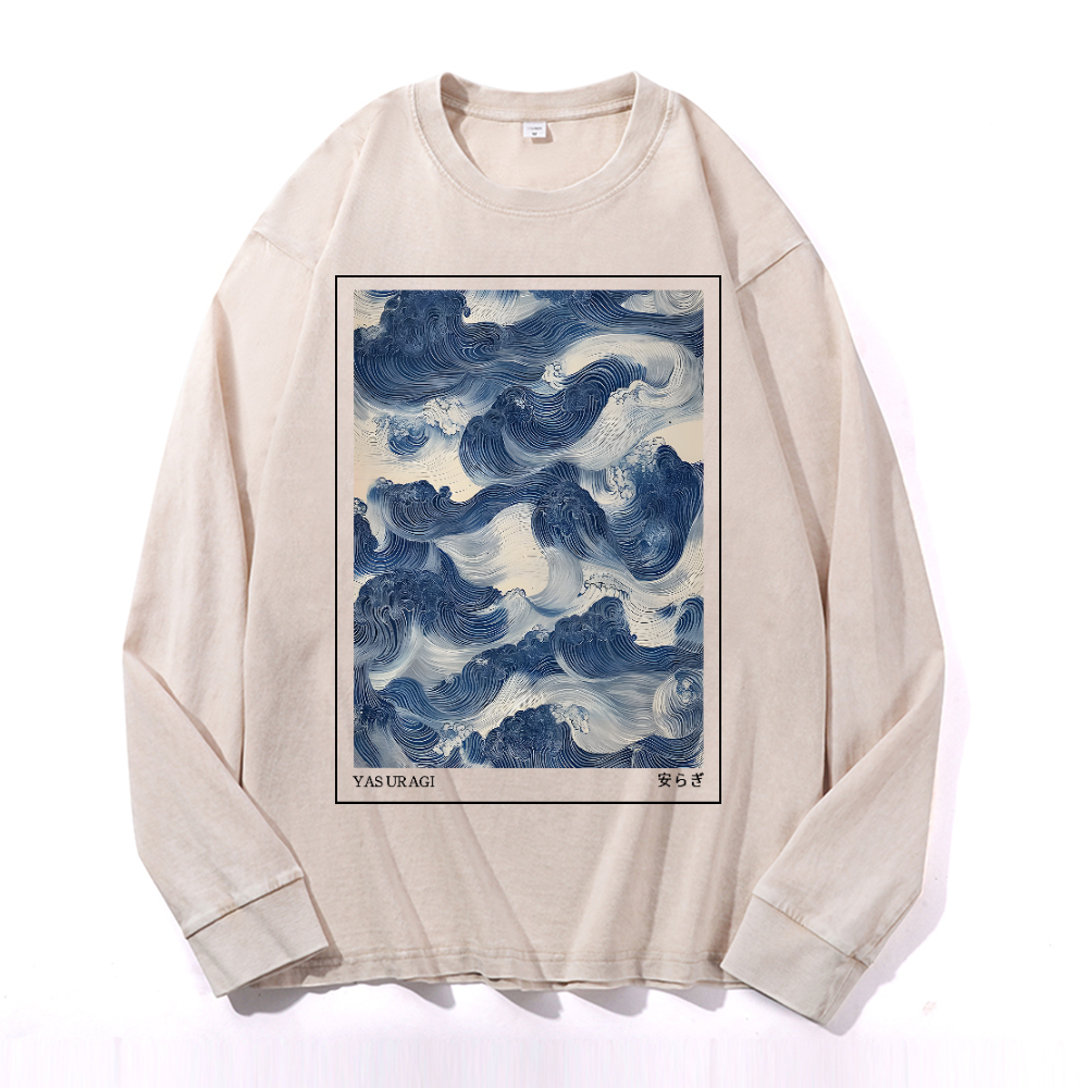 Yasuragi Wave Vintage Cotton Wash Long-sleeve T-shirt