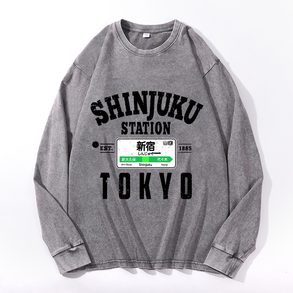 Vintage Cotton Wash Crewneck Long-Sleeve T-Shirt