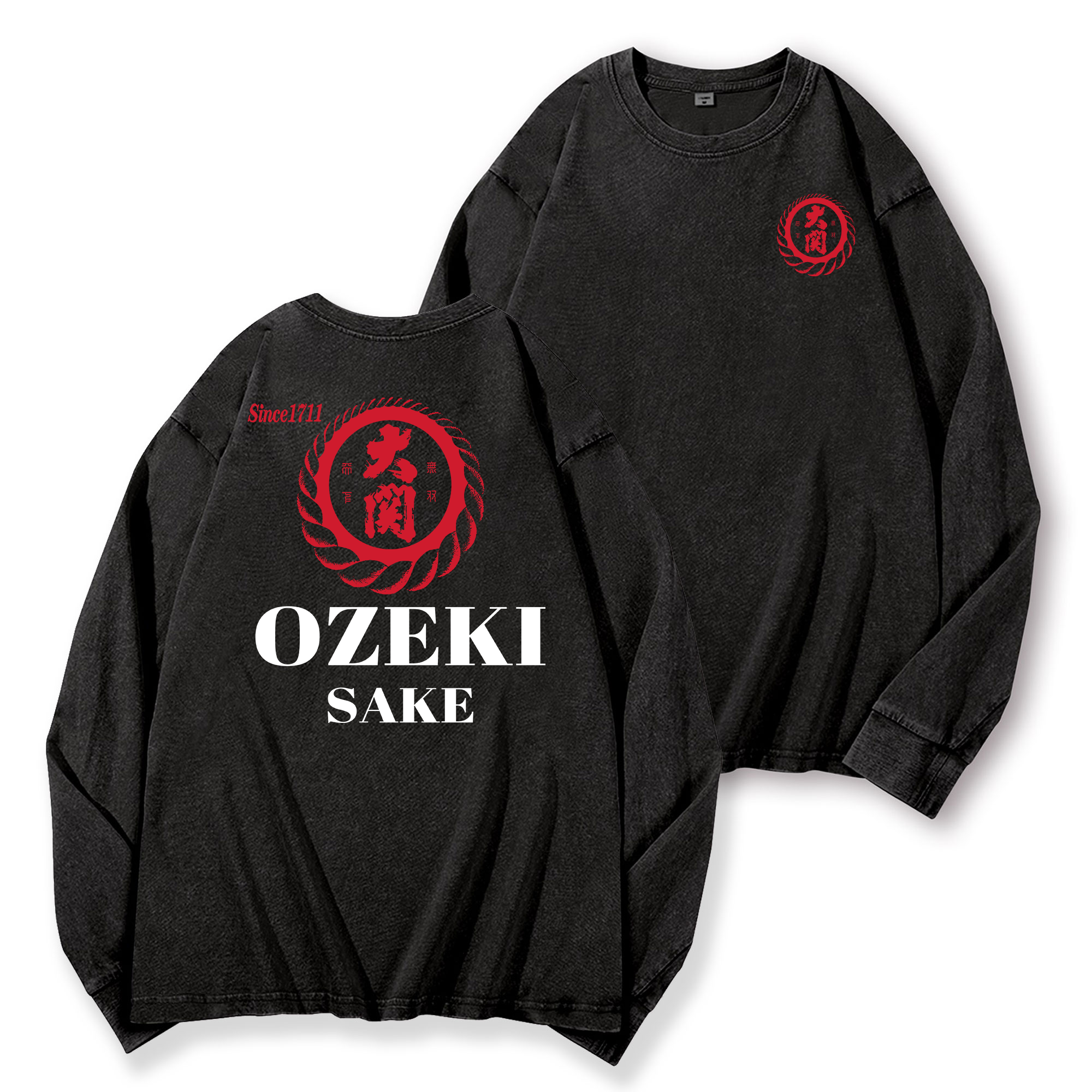 Ozeki Sake Vintage Washed Cotton Back Art Long-sleeve T-shirt