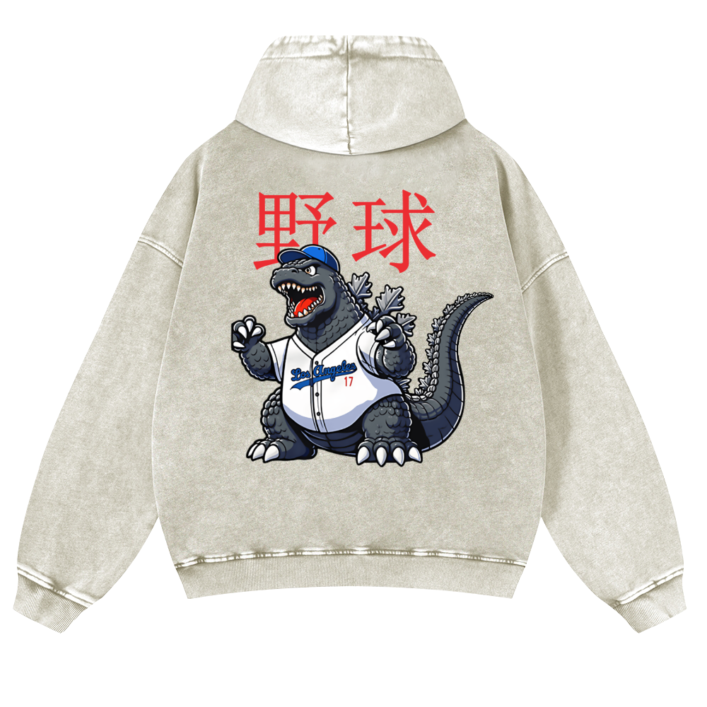Kaiju Baseball Vintage Washed Cotton Back Art Hoodie