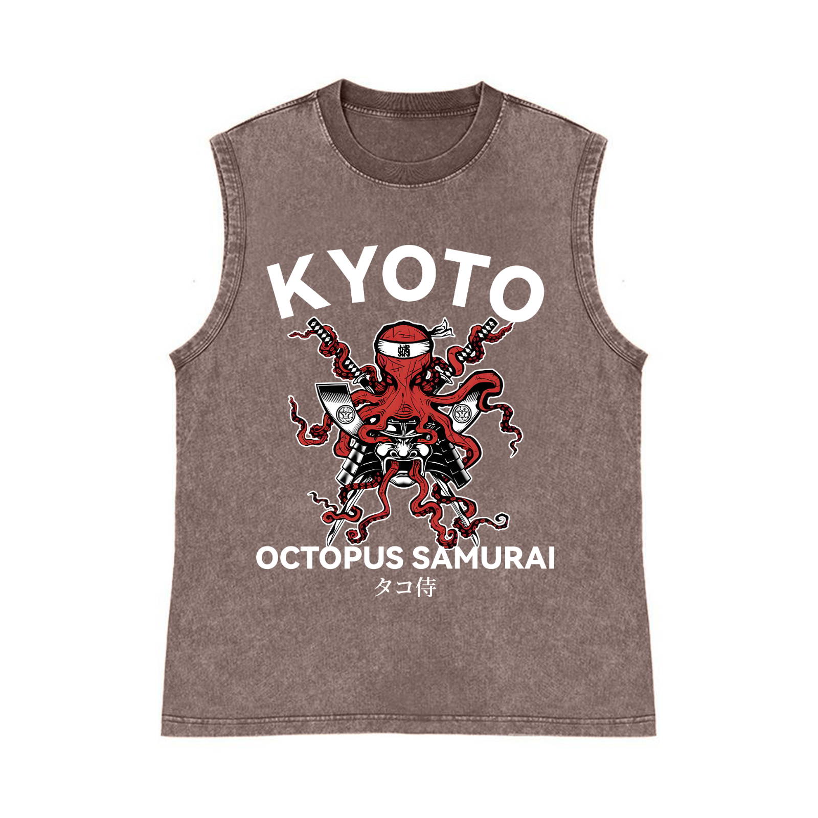 Kyoto Octopus Samurai Pure Cotton Wash-Dyed Sleeveless Tank Top