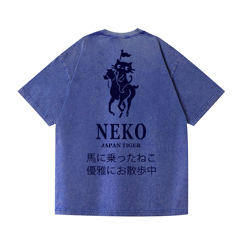 Neko Cat Vintage Wash Japanese Design Back Art T-Shirt