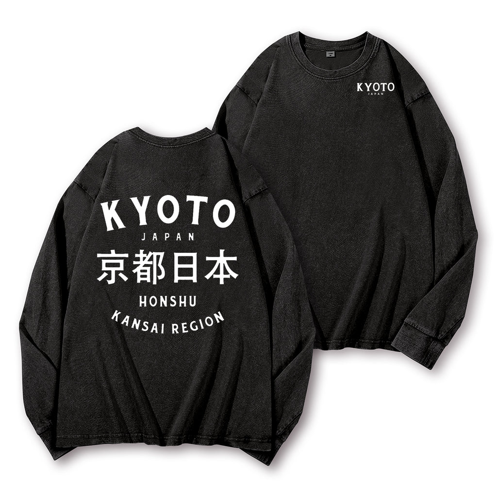 Kyoto Japan Honshu Kansai Region Vintage Washed Cotton Back Art Long-sleeve T-shirt