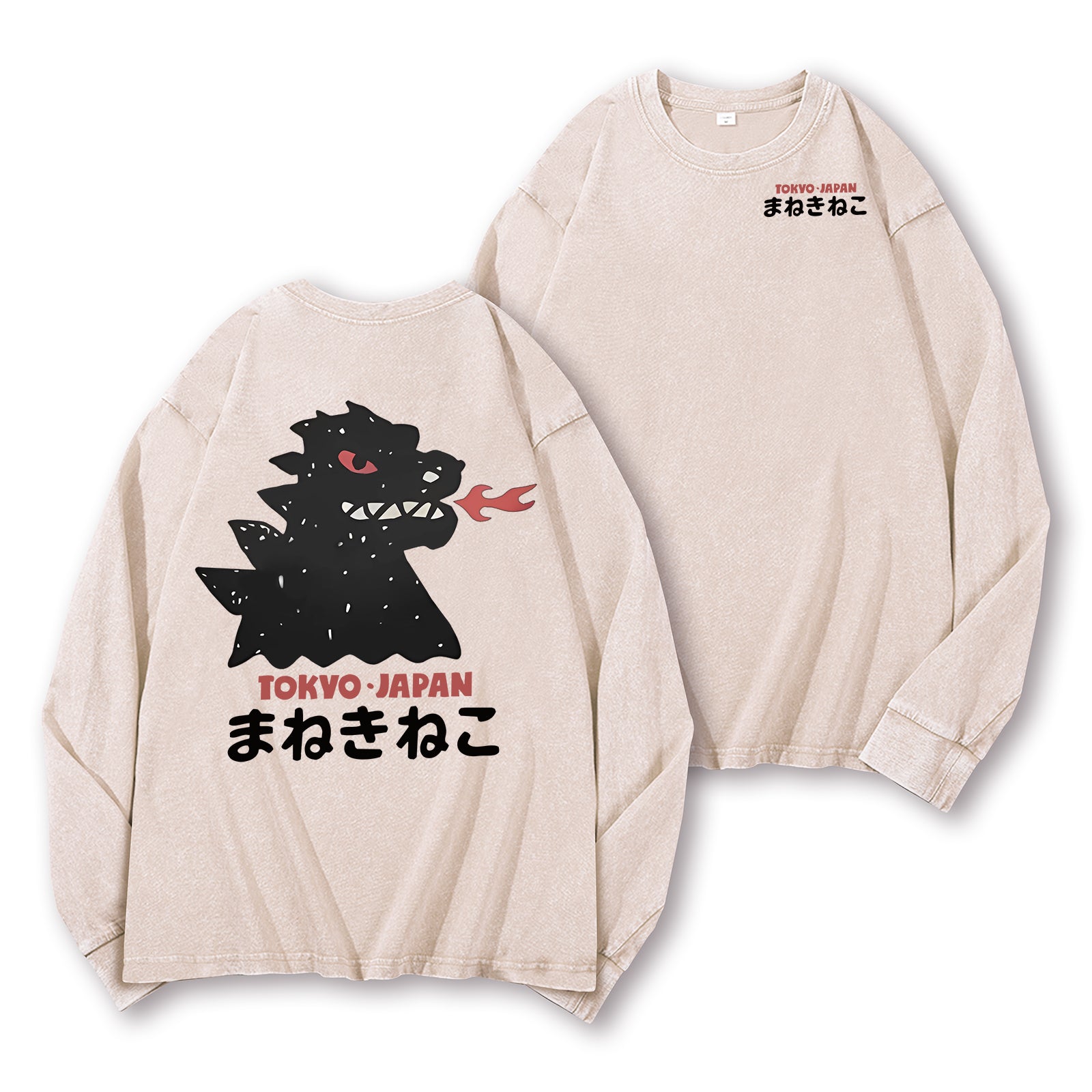 Kaiju Monster Tokyo Japan Vintage Washed Cotton Back Art Long-sleeve T-shirt