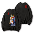 Frog and Cat Vintage Washed Cotton Back Art Long-sleeve T-shirt