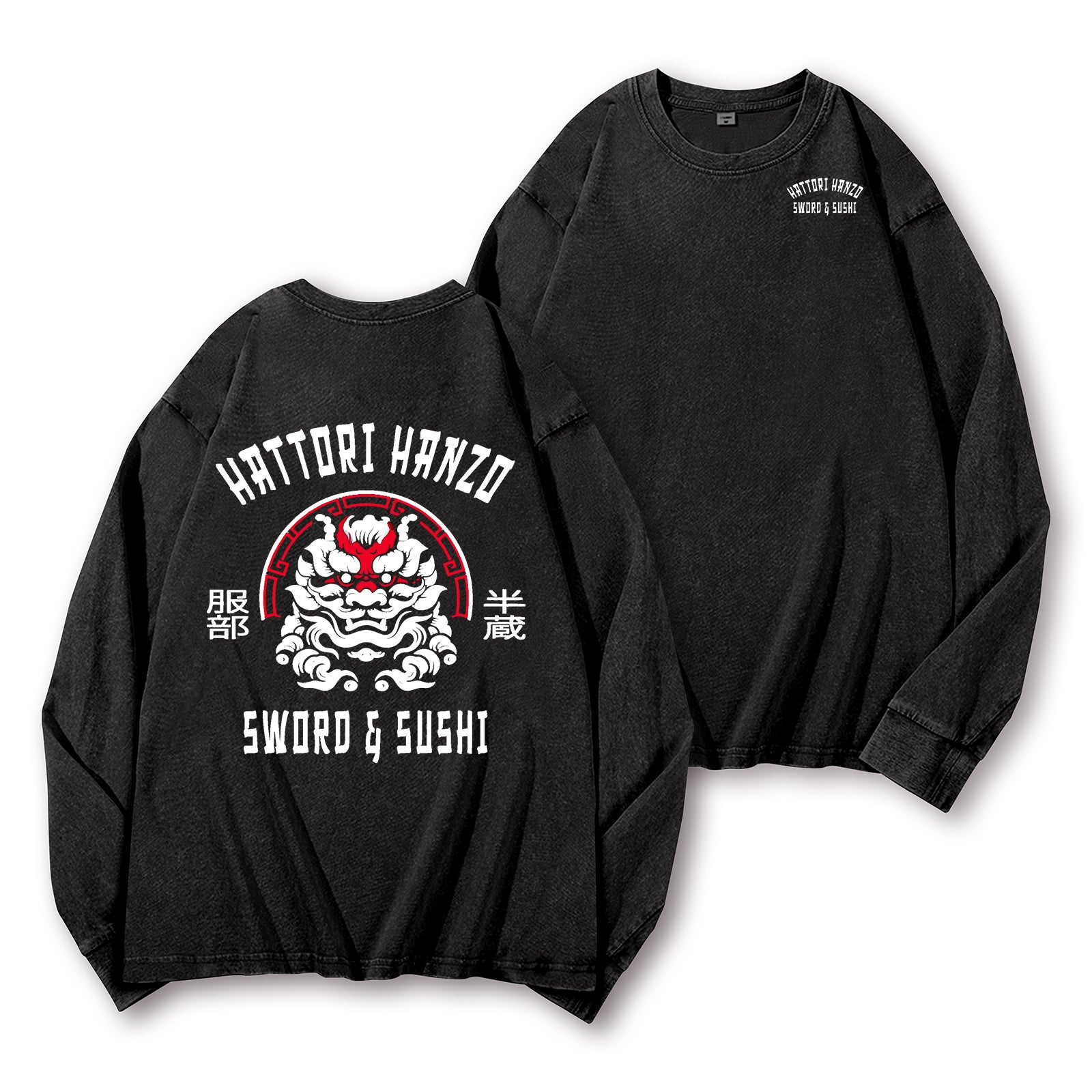 Hattori Hanzo Komainu Vintage Washed Cotton Back Art Long-sleeve T-shirt