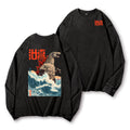 Kaiju Wave Vintage Washed Cotton Back Art Long-sleeve T-shirt