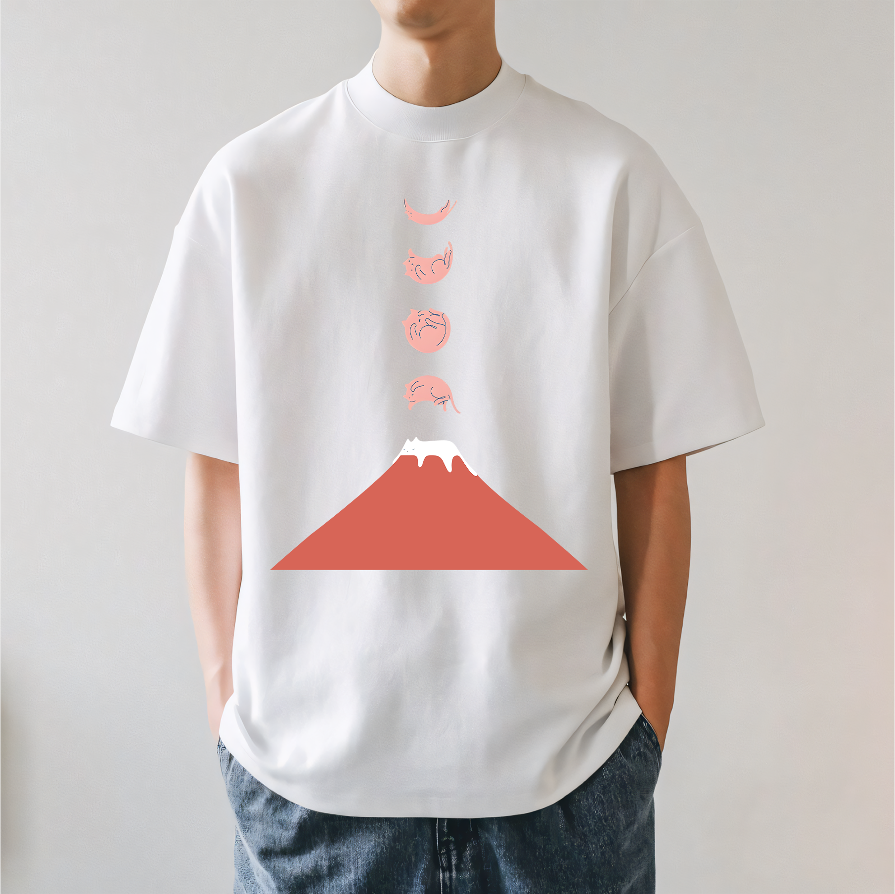 Mount Fuji Cat Moon Japanese Style Classic Tee