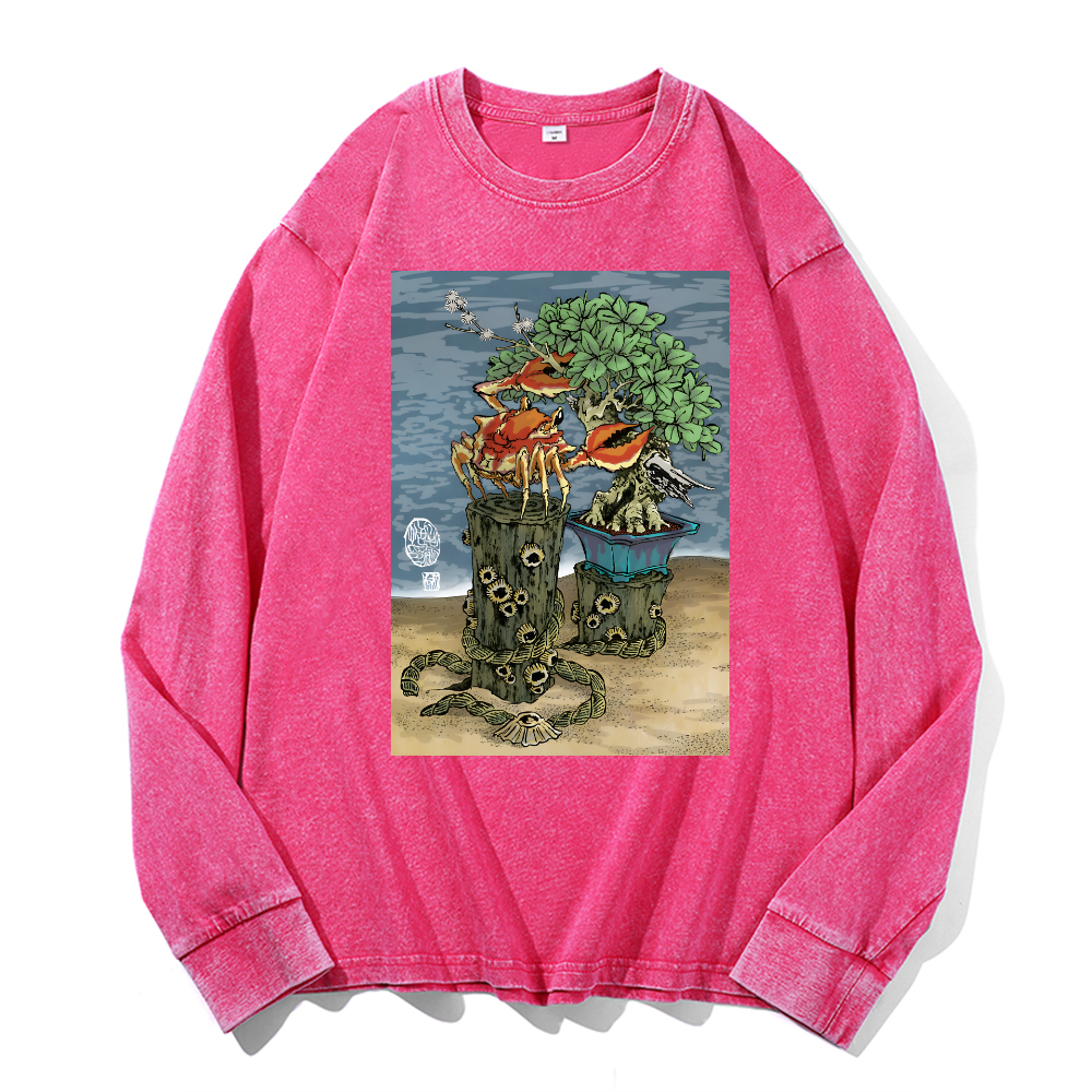 Bonsai Vintage Cotton Wash Crewneck Long-Sleeve T-Shirt