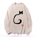 Cat Vintage Cotton Wash Crewneck Long-Sleeve T-Shirt