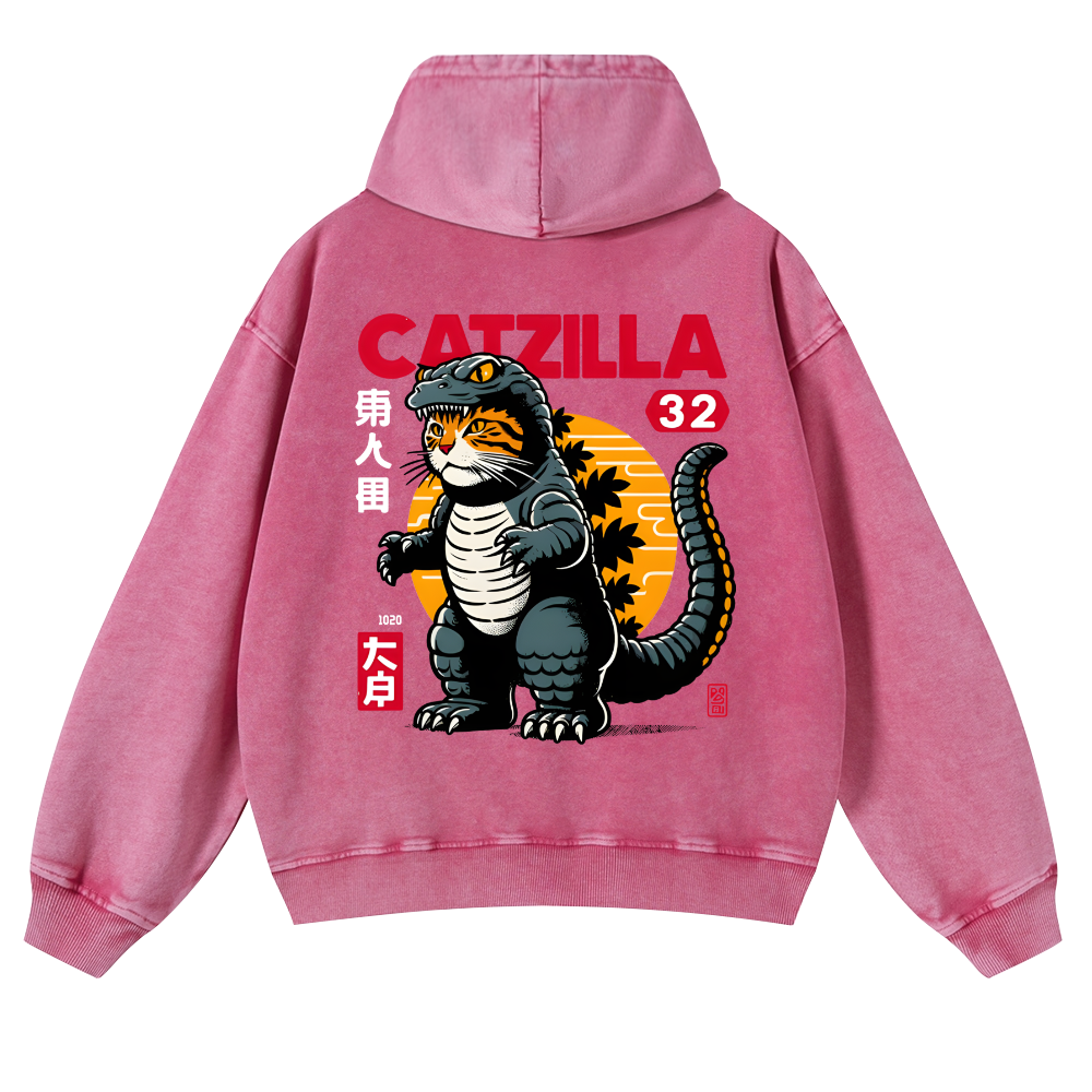 Cat Kaiju Catzilla Vintage Washed Cotton Back Art Hoodie