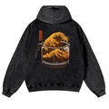 Coffee Wave Ukiyoe Vintage Washed Cotton Back Art Hoodie