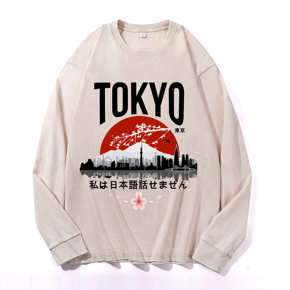 Vintage Cotton Wash Crewneck Long-Sleeve T-Shirt