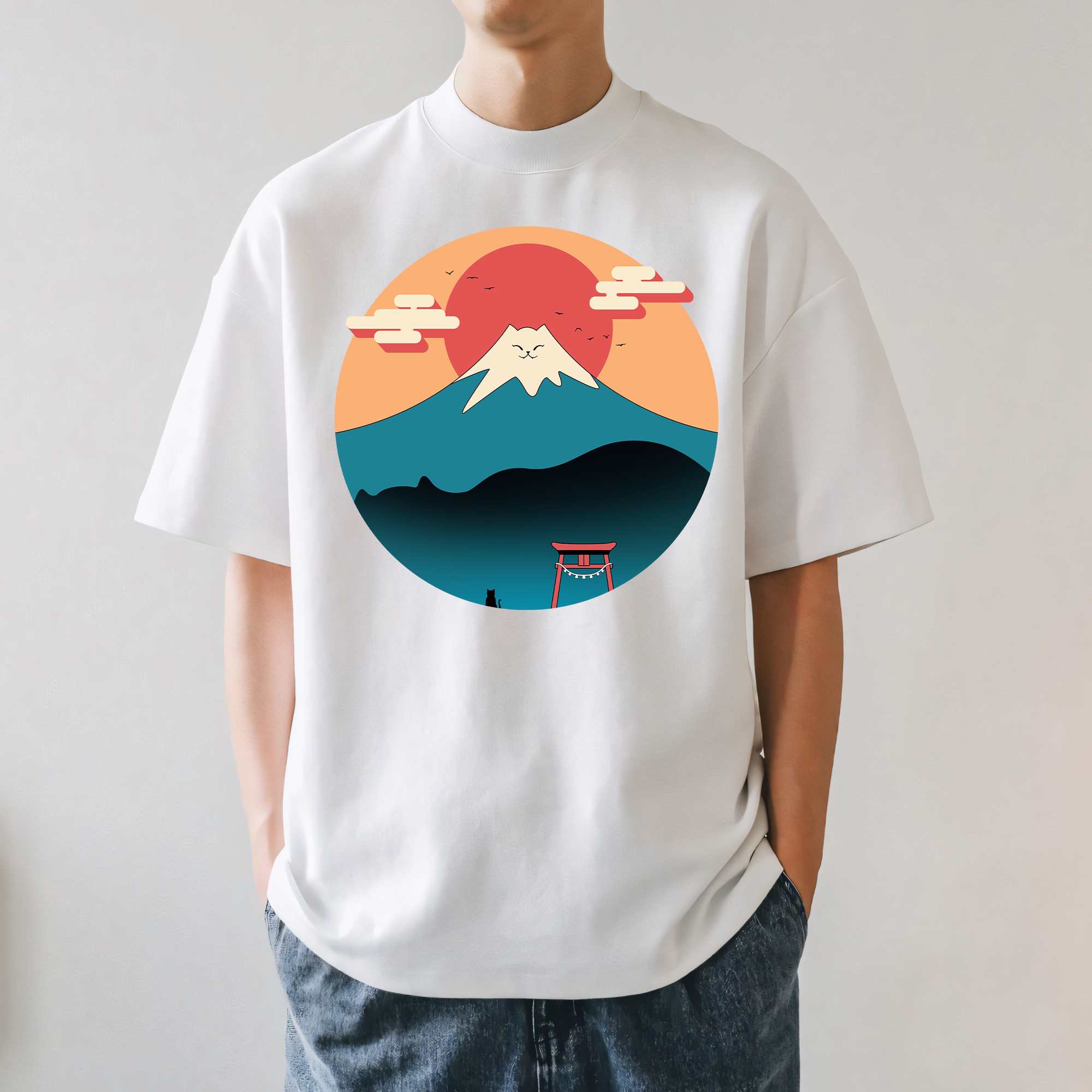Cat Mount FUJI Japanese Style Classic Tee