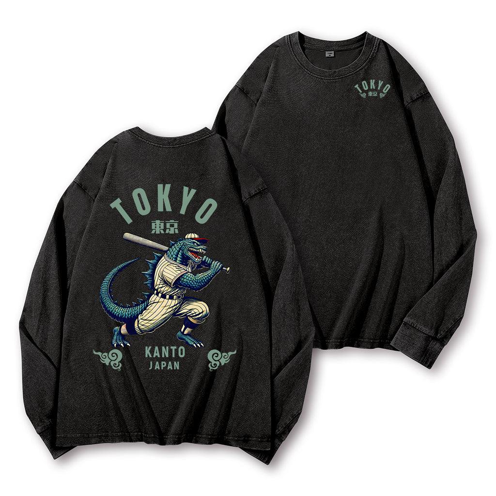 Tokyo Kanto Japan Vintage Washed Cotton Back Art Long-sleeve T-shirt