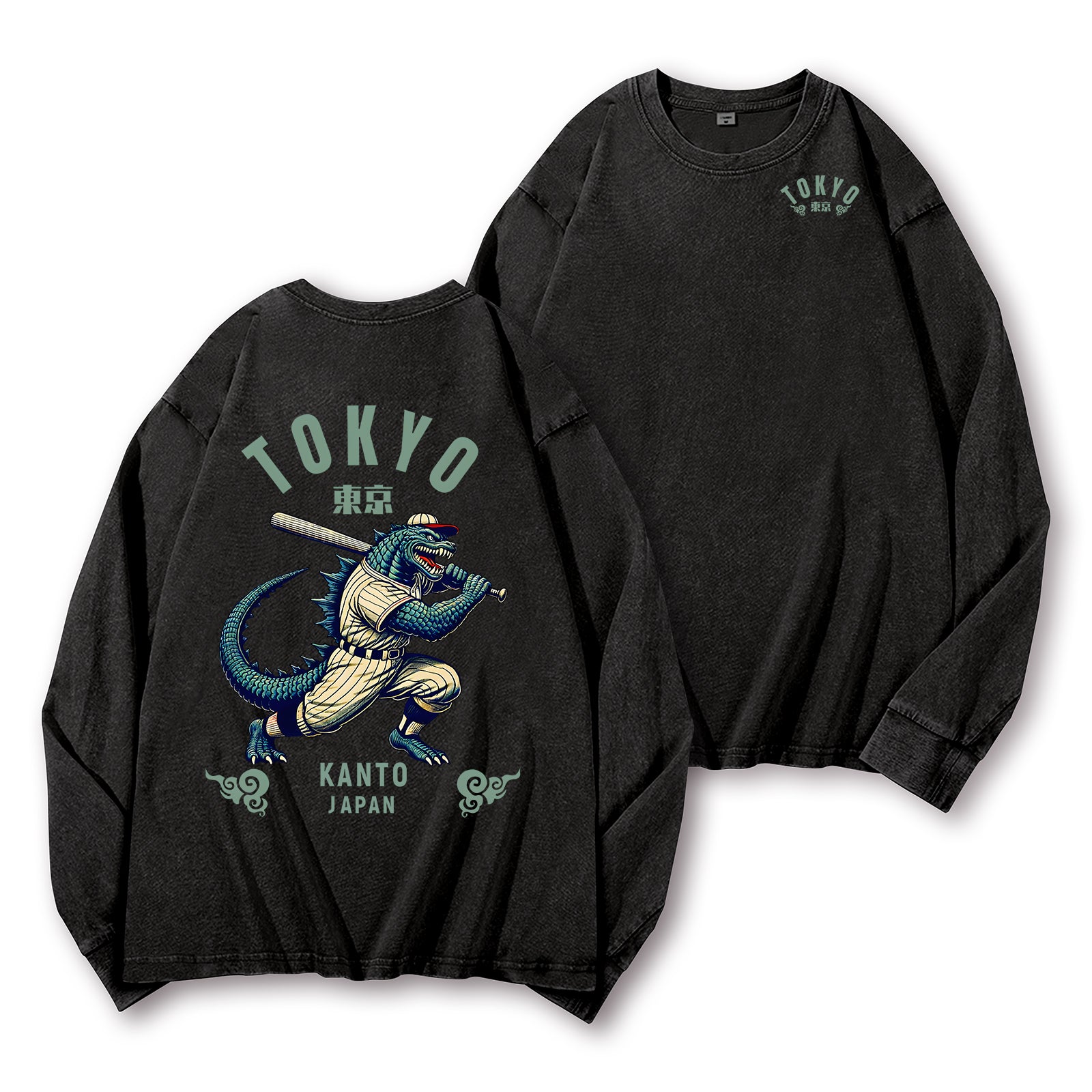Tokyo Kanto Japan Vintage Washed Cotton Back Art Long-sleeve T-shirt