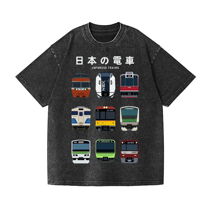 Trains Vintage Wash Japanese Design T-Shirt
