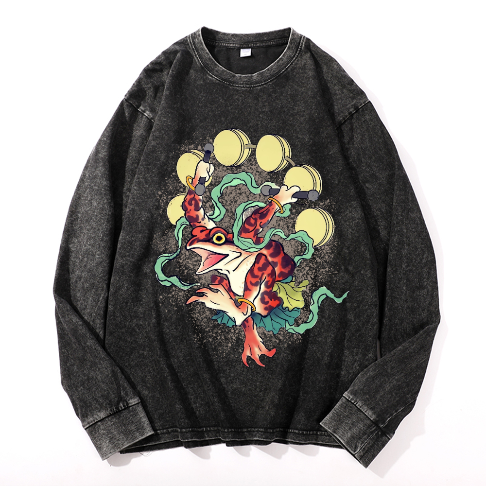 Frog Vintage Cotton Wash Crewneck Long-Sleeve T-Shirt