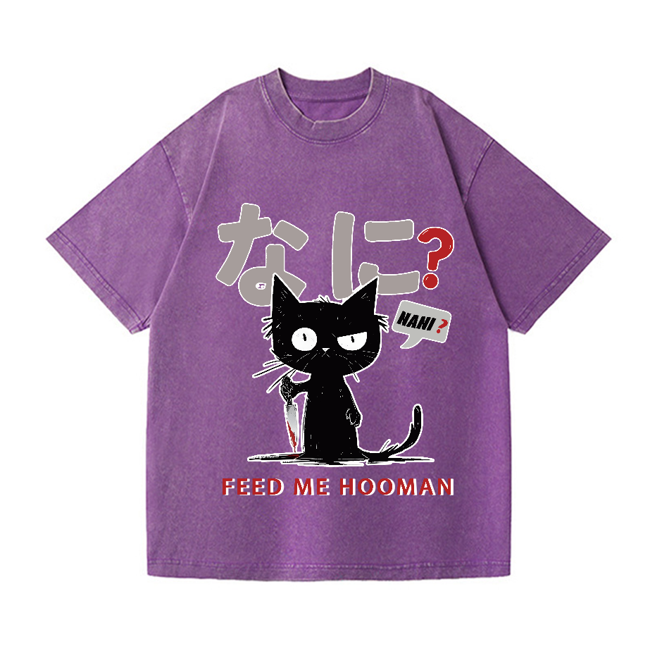 Cat Feed Me Vintage Wash Japanese Design T-Shirt