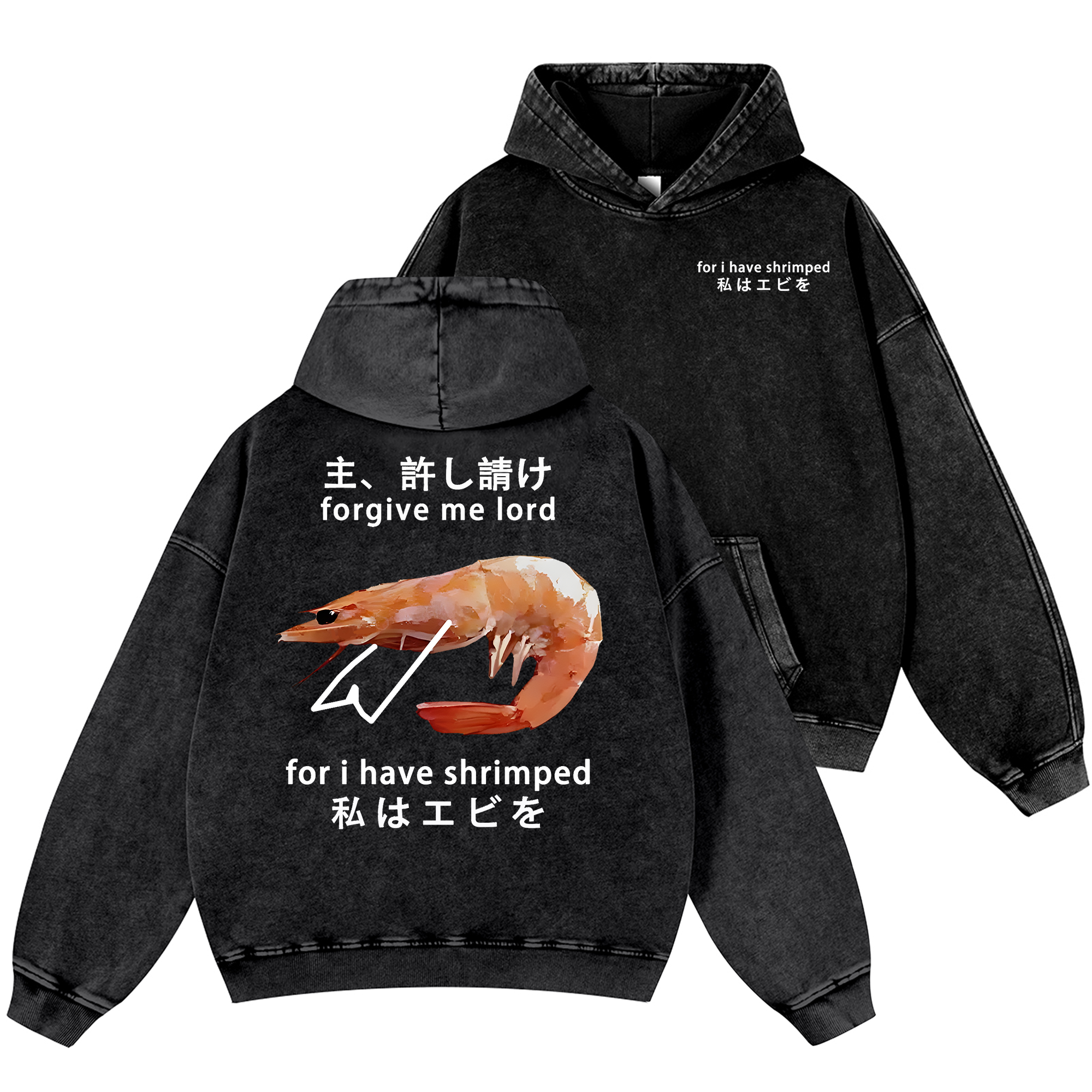 Shrimp Vintage Washed Cotton Back Art Hoodie