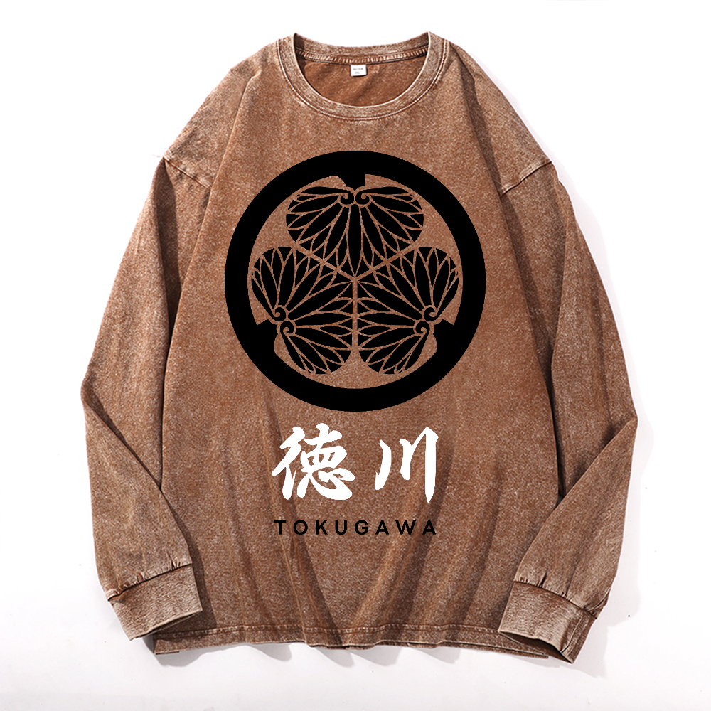 Tokugawa Ieyasu Vintage Cotton Wash Crewneck Long-Sleeve T-Shirt