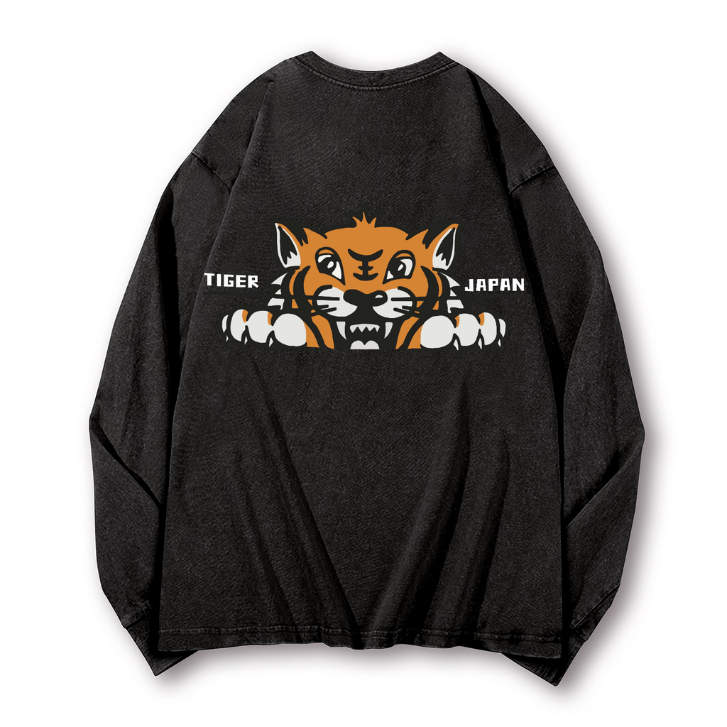 Japan Tiger Vintage Washed Cotton Back Art Long-sleeve T-shirt