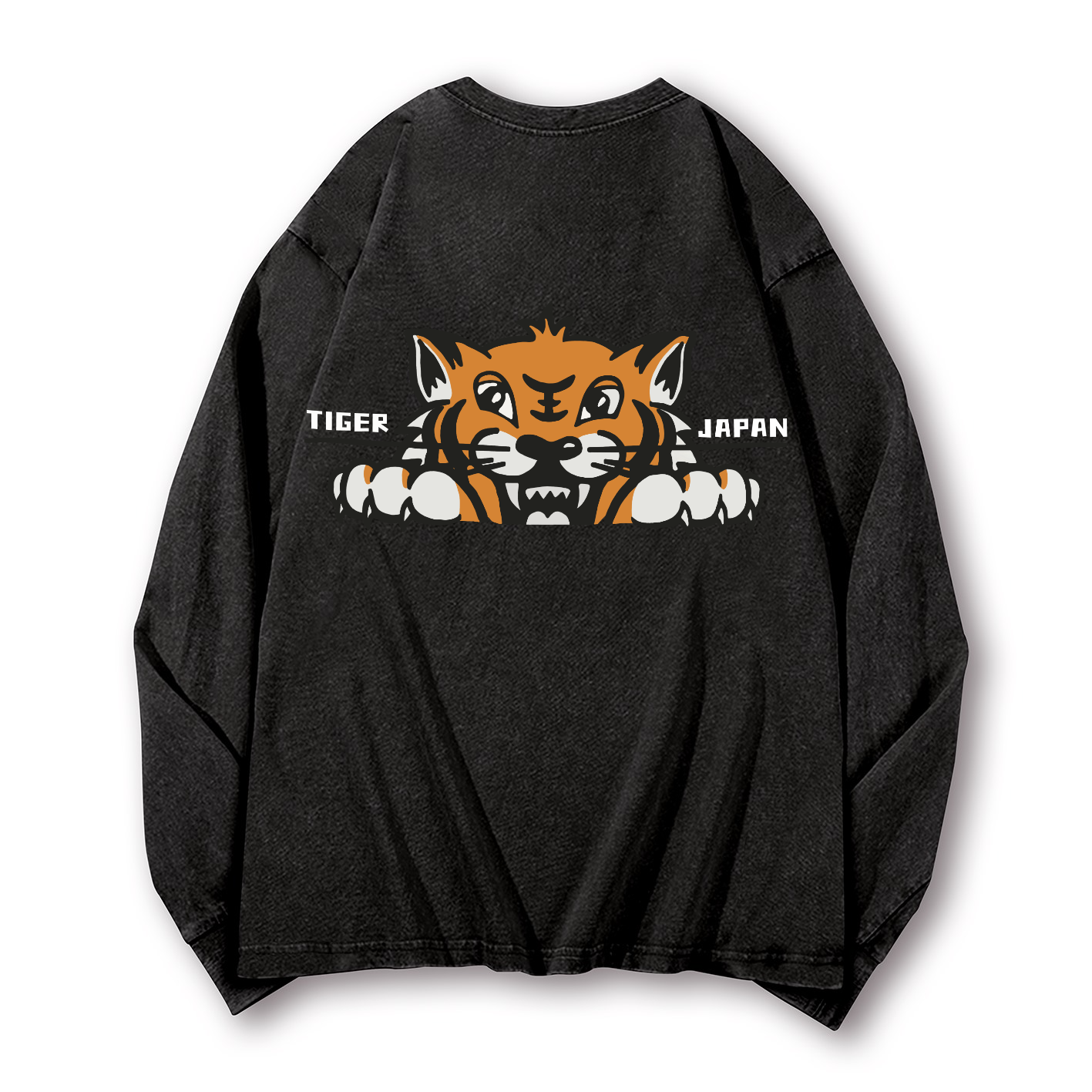 Japan Tiger Vintage Washed Cotton Back Art Long-sleeve T-shirt