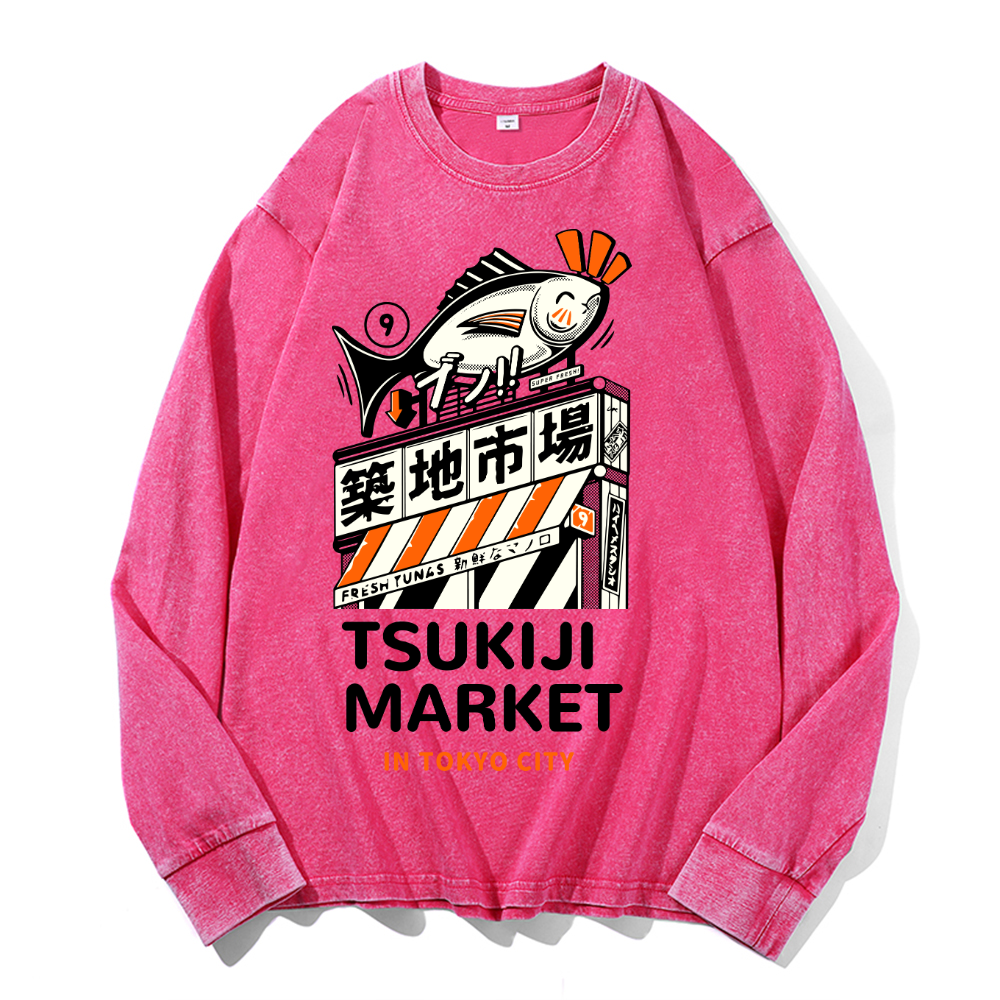 Tsukiji Market Vintage Cotton Wash Crewneck Sweatshirt