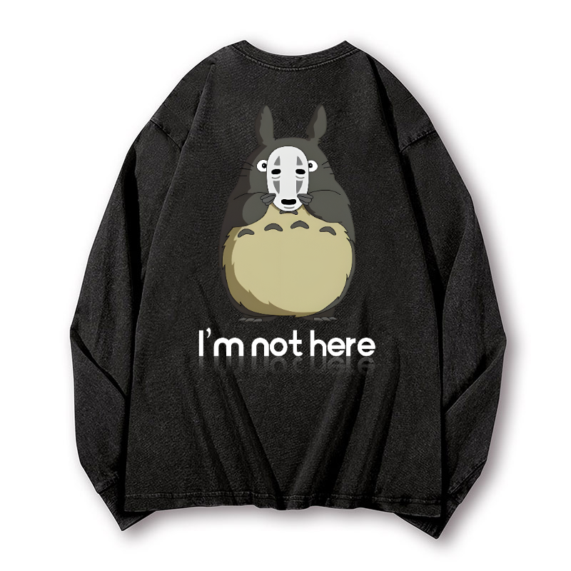 Ghibli Totoro No Face Kaonashi Vintage Washed Cotton Back Art Long-sleeve T-shirt