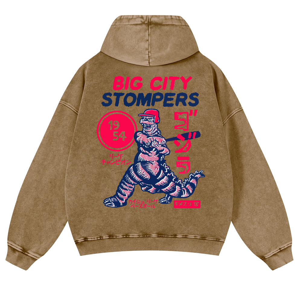 Baseball Kaiju Vintage Washed Cotton Back Art Hoodie