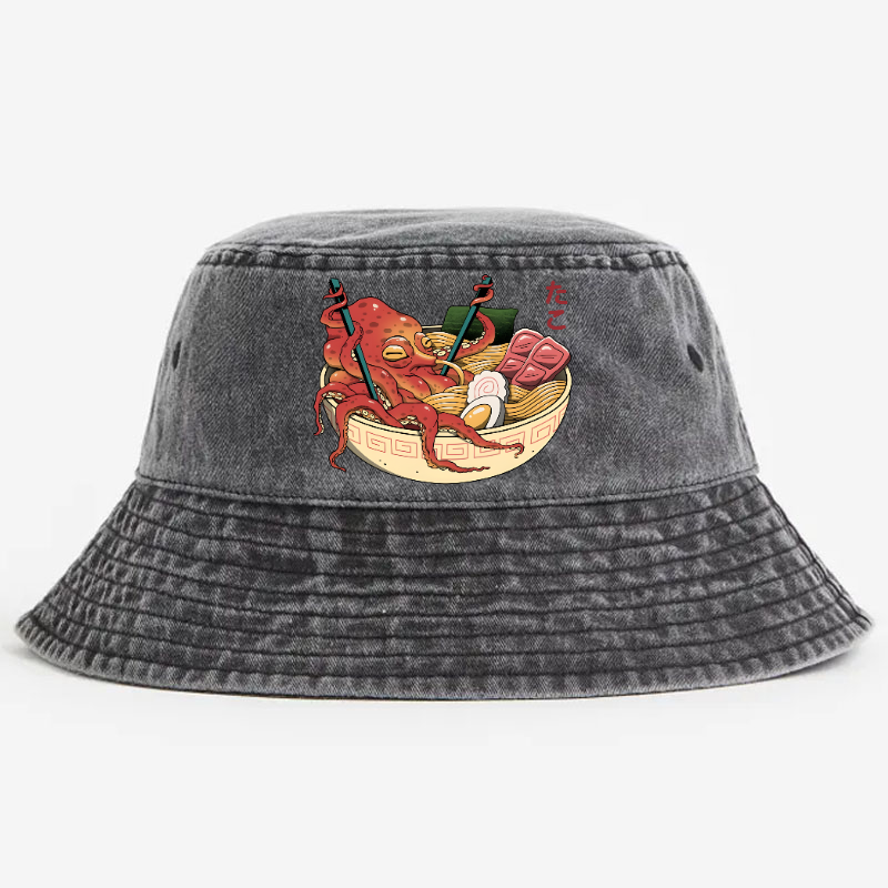 Ramen Octopus Vintage 100% Cotton Bucket Hat