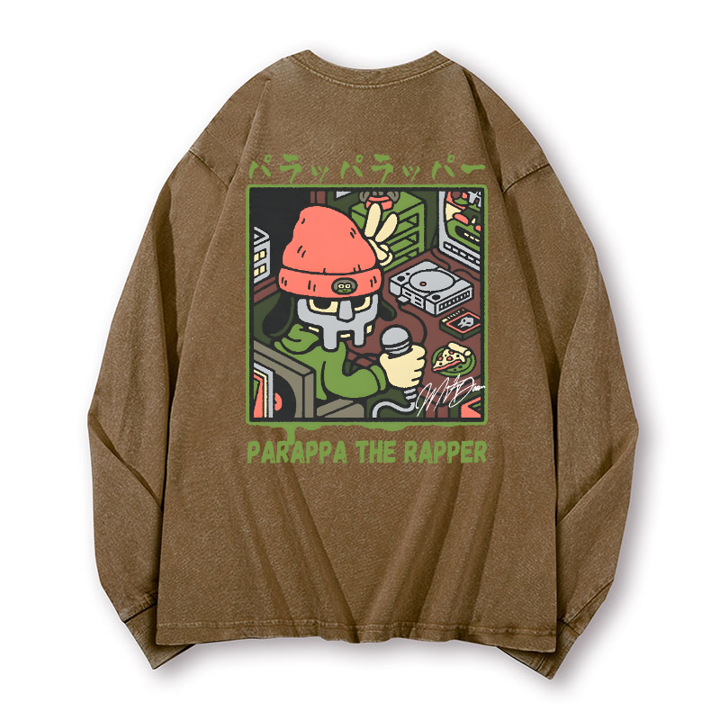 PaRappa the Rapper Vintage Washed Cotton Back Art Long-sleeve T-shirt