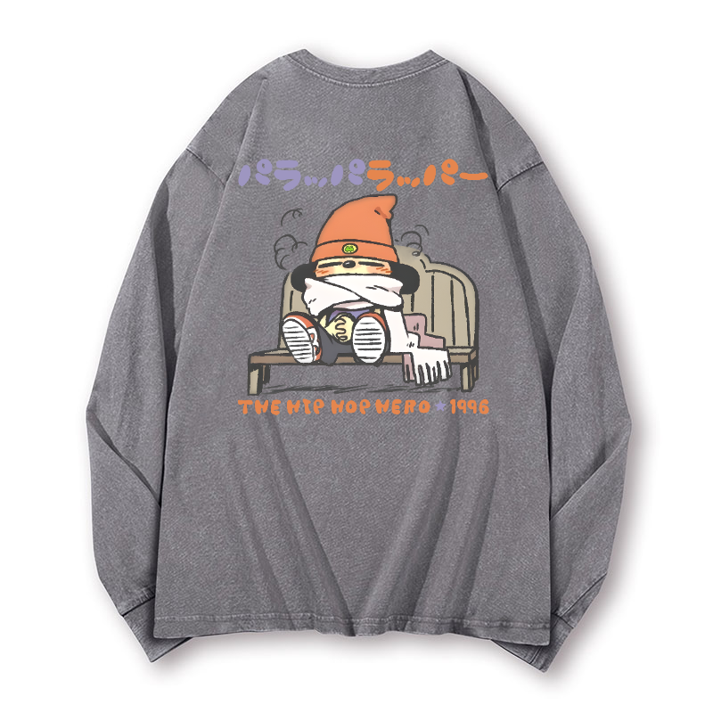 PaRappa the Rapper Vintage Washed Cotton Back Art Long-sleeve T-shirt